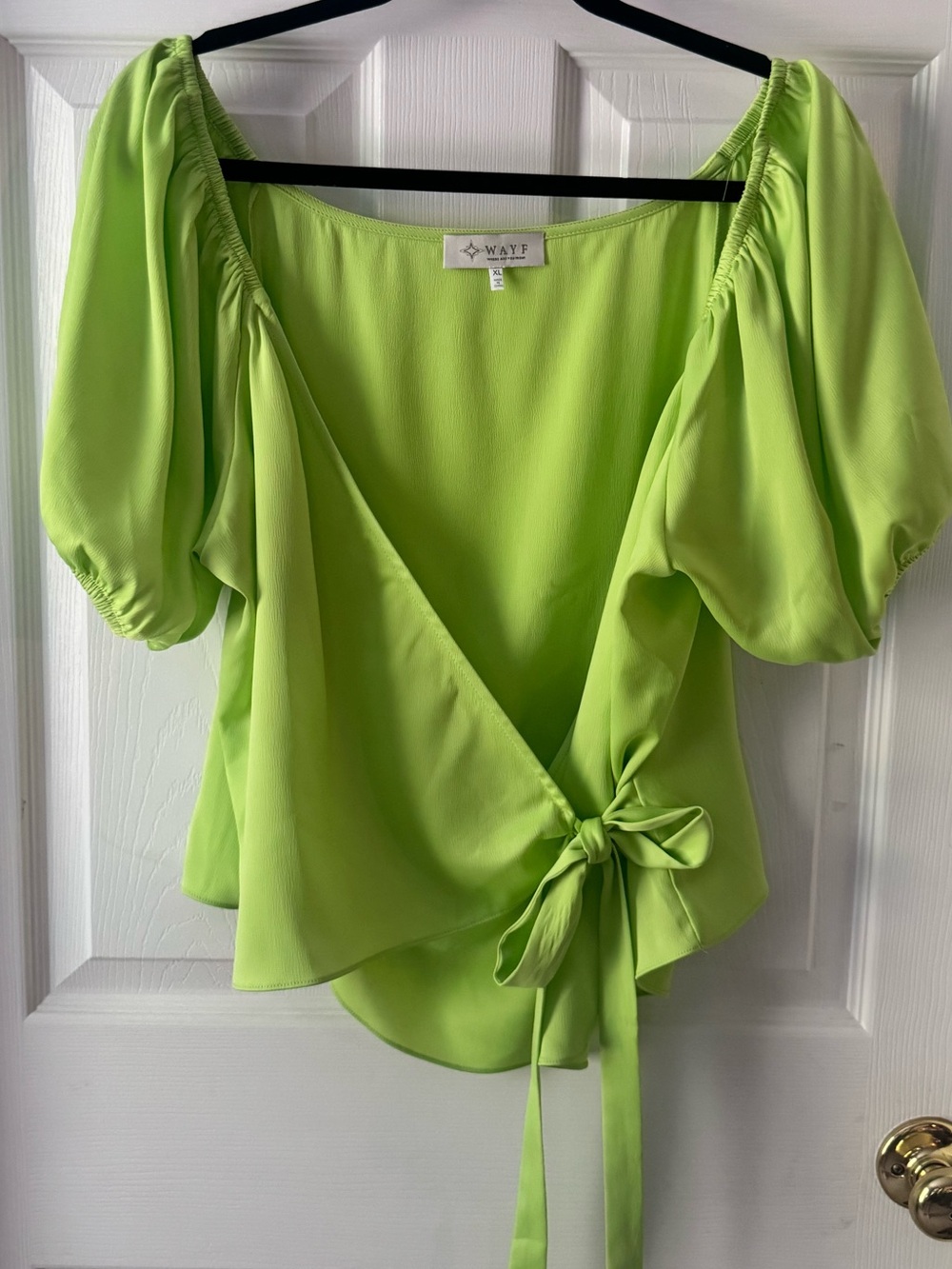 Wayf Lime Green Puff Sleeve Wrap Blouse